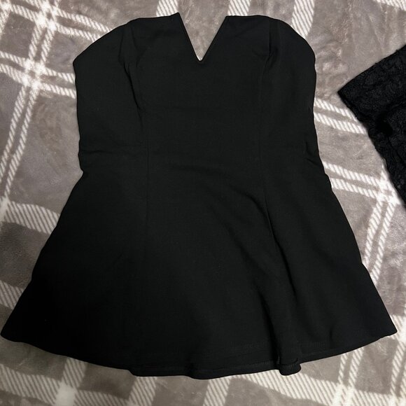 NEW 2-Piece Black Strapless Top Bundle – Peplum & Lace Bustier - Picture 2 of 7